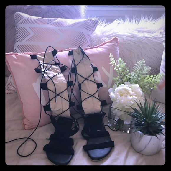 Shoes - Black Lace Up Sandals